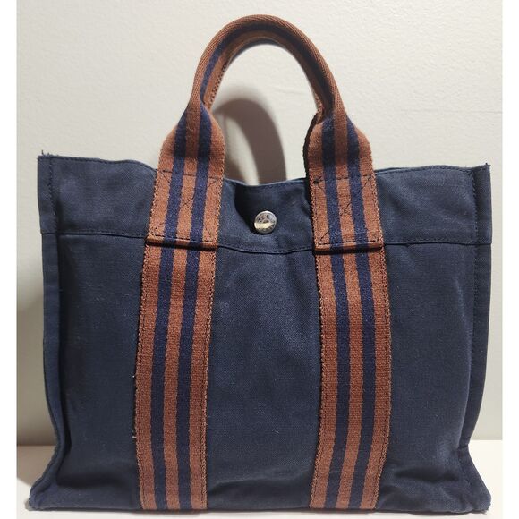 Hermès 1990s Navy/Brown Canvas Fourre Tout Mini Tote Bag - Picture 2 of 15
